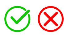 Green Tick And Red Cross Checkmarks. Vector Illustration.