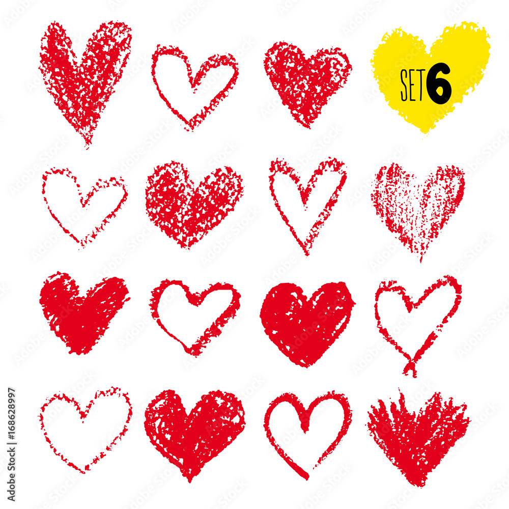 Set of hand drawn hearts. Red color. Freehand drawing. Vector ...