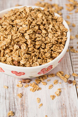 Bowl Of Almond Breakfast Granola  Vertical Room For Text