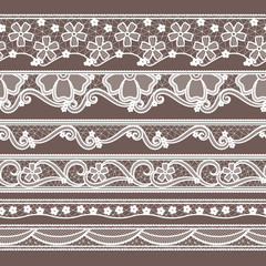Poster - set of six lace ribbons horizontal seamless patterns. vector needlework illustrations