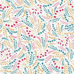  Seamless pattern with herb and berries