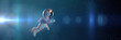 cute white cartoon astronaut flying in zero gravity space 