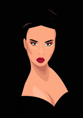 Wall Mural - Beautiful brunette woman face. Vector illustration.