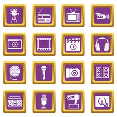 Poster - Audio and video icons set purple