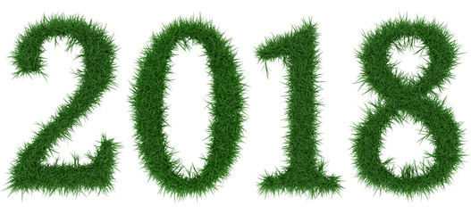 Fototapete - 2018 - 3D rendering fresh Grass letters isolated on whhite background.