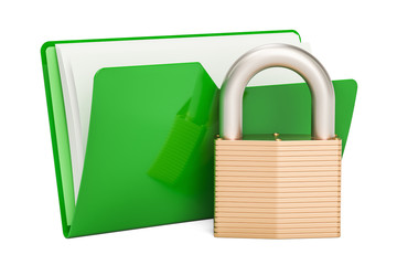 Sticker - Green computer folder icon with padlock, 3D rendering