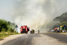 Burning Motor Vehicle After Road Accident