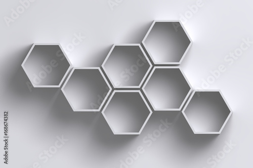 3d Empty Honeycomb Hexagon Shelves On White Wall With Shadow 3d Empty Honeycomb Hexagon Shelves On White Wall With Shadow
