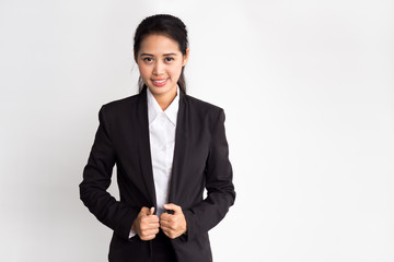 Portrait young Asian beautiful businesswoman, confident looking on white background