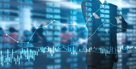 hand with stock financial chart symbols coming from hand