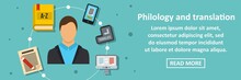 Philology And Translation Banner Horizontal Concept
