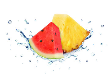 Poster - Watermelon and pineapple splash water
