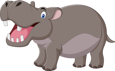 cartoon smiling hippo isolated on white background