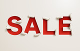 Fototapeta Panele - Sale banner. Cut out curled white paper over a red background