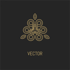 Vintage luxury emblem and logo. Abstract fashion ethnic print. Calligraphic flourishes. Black and gold vector ornament. Business sign