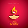 Happy Diwali. Paper Graphic of Indian Diya Oil Lamp Design. The Festival of Lights.