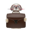 businessman shitzu dog with suitcase or bag isolated on white
