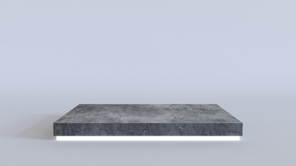 Wall Mural - Empty concrete podium with neon light glowing on white background. 3D rendering.
