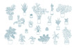 Different monochrome houseplants icons in line art style.