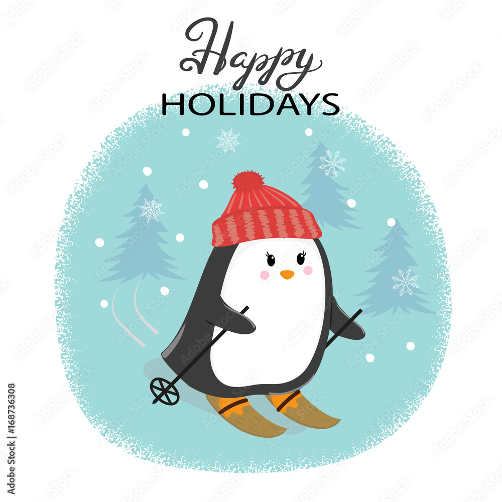 1000 F 168736308 AZ672761YjvhpEZaV46pdBwCg2usEvNE stock-vektorgrafik „merry christmas card with cute skiing penguin