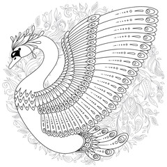 Canvas Print - Hand drawn decorated swan.  Image for adult coloring books, pages