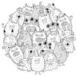 © juliyas - Funny monsters circle shape pattern for coloring book. Vector illustration