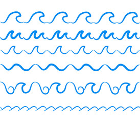 Poster - Sea water waves vector seamless borders set. Decorative wave sea, illustration of pattern water sea border wave