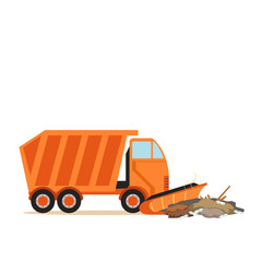 Wall Mural - Orange truck plowing garbage, waste recycling and utilization concept vector Illustration