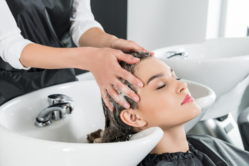 woman having hair wash