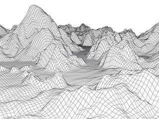 Abstract landscape mesh background. 3D terrain grid isolated.