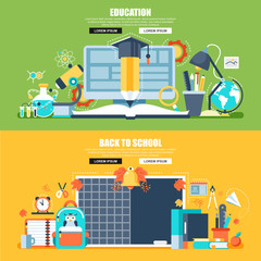 Poster - flat concept web banner of online education, back to school