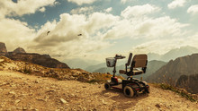 Mobile Electric Buggies On The Mountain, Dolomites, Italy. Disable Car