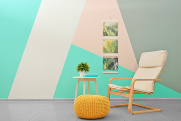 Wall Mural - Interior of light modern room with comfortable armchair