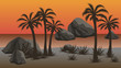 Sunset beach - vector night  landscape background