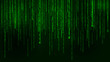 Background in a matrix style. Falling random numbers. Green is dominant color. Vector illustration