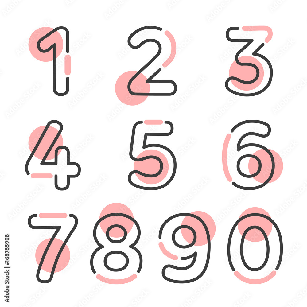 (Element) set of ten numbers form zero to nine, number flat design - obrazy, fototapety, plakaty 