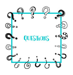 Wall Mural - Square frame with hand drawn doodle questions marks.