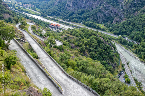 Cuadros en Lienzo Fort Bard, Valle d'Aosta, Italy - August 18, 2017: Historic military construction defence Fort Bard