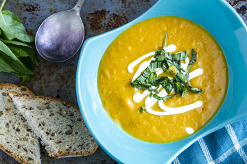 Homemade fresh pumpkin squash soup