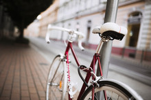 Picture Of Red Bicycle With White Seat And Frame