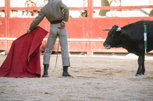 Corrida. Matador Fighting In A Typical Spanish Bullfight