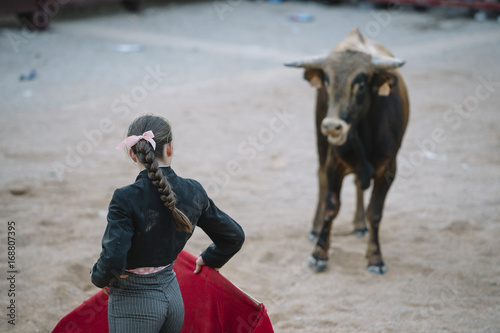 Corrida Matador Woman Fighting In A Typical Spanish Bullfight Stock