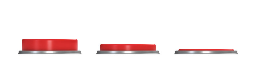 3d rendering of a set of three red round buttons in different stages of being pushed down.