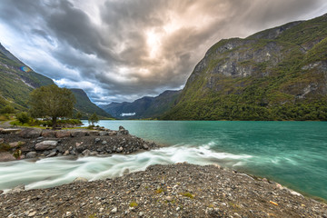 Sticker - River mouth in lake Oldevatnet of Jostedalsbreen valley