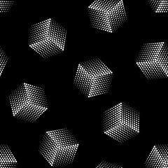 Seamless Monochrome Pattern of Dotted Cubes. Modern Vector Background Design. Easy to Change the Colors.