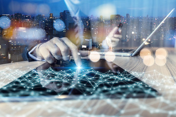 Leinwandbilder - financial technology concept. Internet of Things. Information Communication Technology. mixed media.