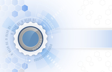 Fototapete - Vector illustration, gear wheel, arrows and hexagon pattern. Abstract futuristic hi-tech digital technology background.