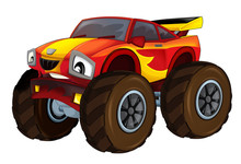 Cartoon Fast Off Road Car Looking Like Monster Truck - Isolated - Illustration For Children