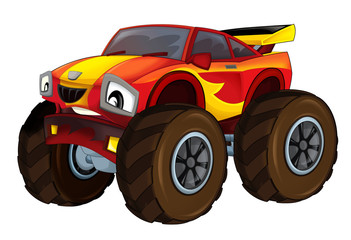 Wall Mural - cartoon fast off road car looking like monster truck - isolated - illustration for children