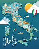 Fototapeta Miasta - Italy map with attractive landmarks illustration.vector